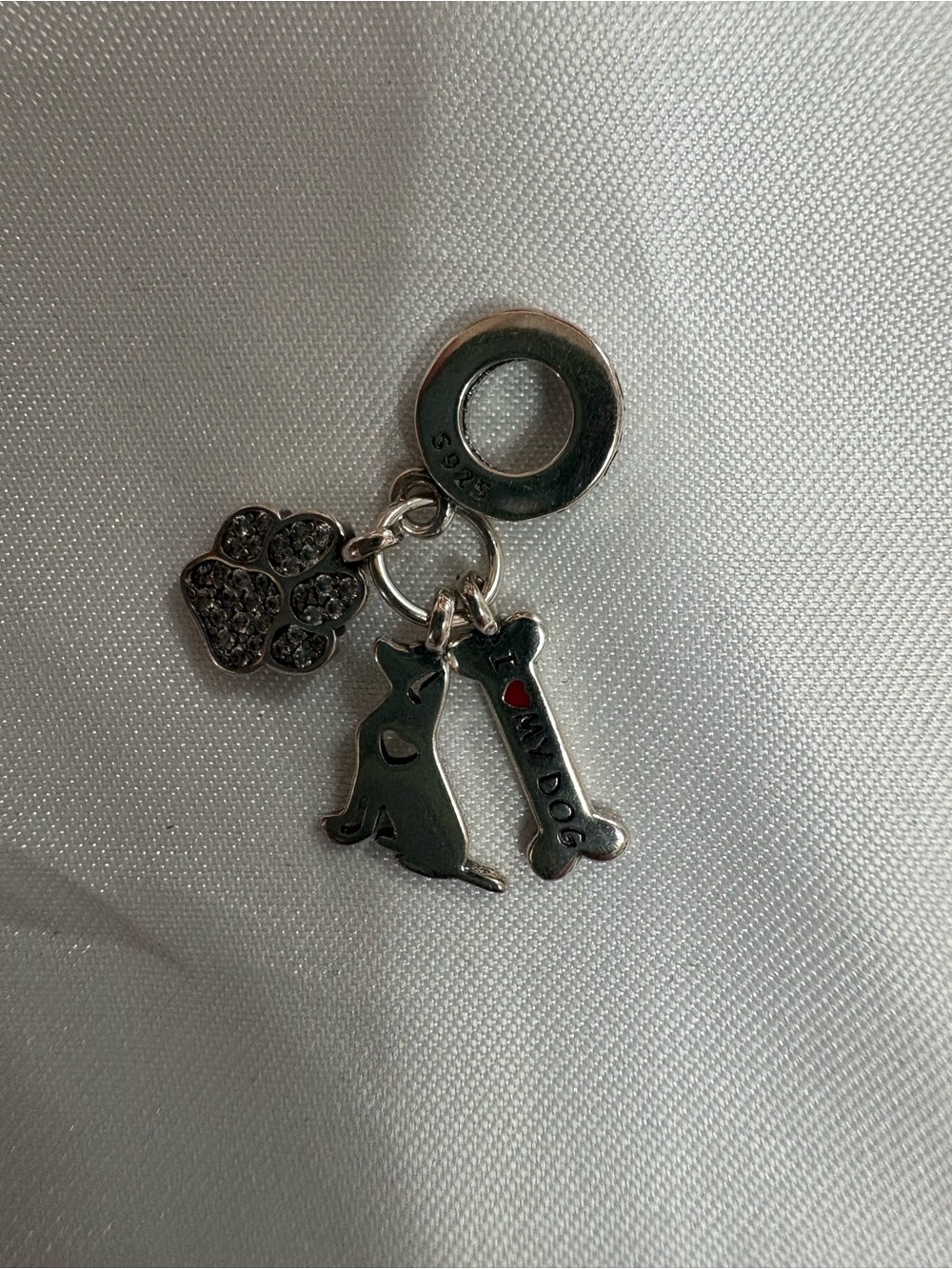 I ♥ My Dog Silver Charm Pendant with Paw and Dog Silhouette s925 NWOT - Picture 6 of 6